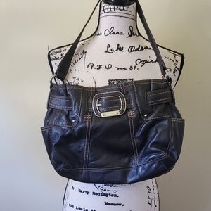Tignanello Black Silver Leather Hobo Bag